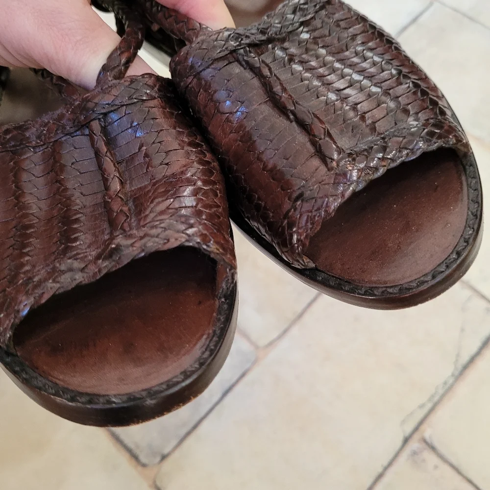 Cole Haan Brown Braided Leather Open Toe Flat Sandals 7.5_3